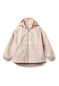 Leichte Jacke mit floralem Muster in pastellrosa, mit durchgehendem Reißverschluss, passender Kapuze und elastischen Bündchen; verfügt über einen runden Logo-Patch an der Seite.