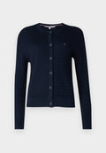 Tommy Hilfiger CABLE KNIT CREW NECK CARDIGAN - Cardigan - dark night navy