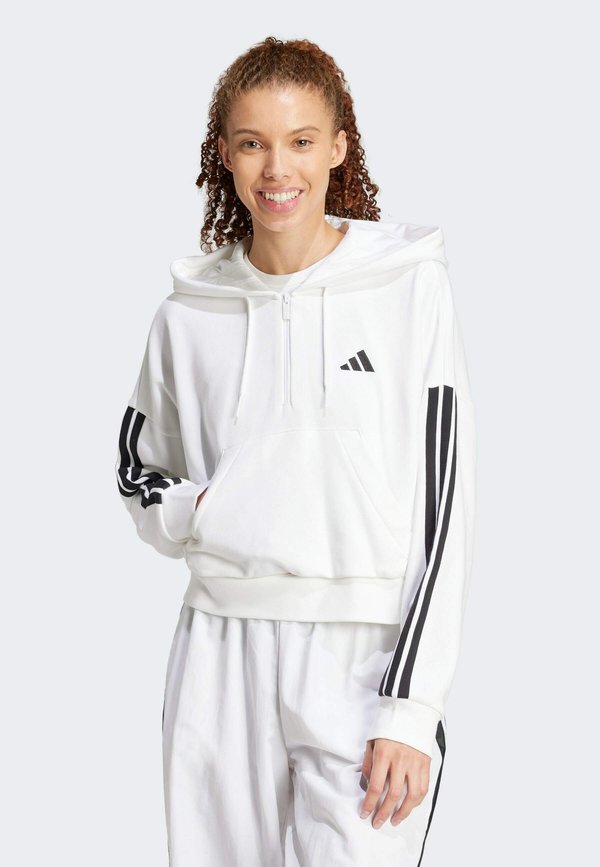 adidas Sportswear ESSENTIALS 3-STRIPES QUARTER-ZIP - Hoodie - white   black