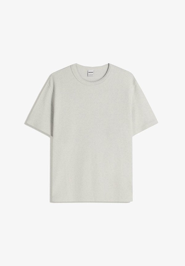 Bershka TEXTURED SHORT SLEEVE - T-SHIRT - Basic T-shirt - light grey