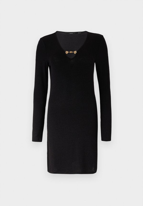 Vero Moda VMMARRI V NECK SHORT DRESS - Jumper dress - black/gold-coloured