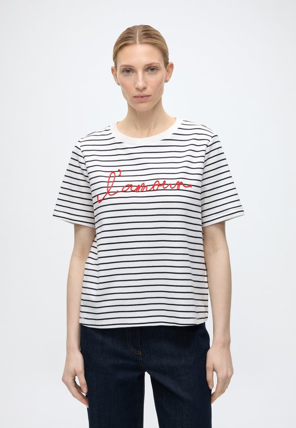 TOM TAILOR T-SHIRT WITH APPLICATION - Print T-shirt - navy offwhite stripe