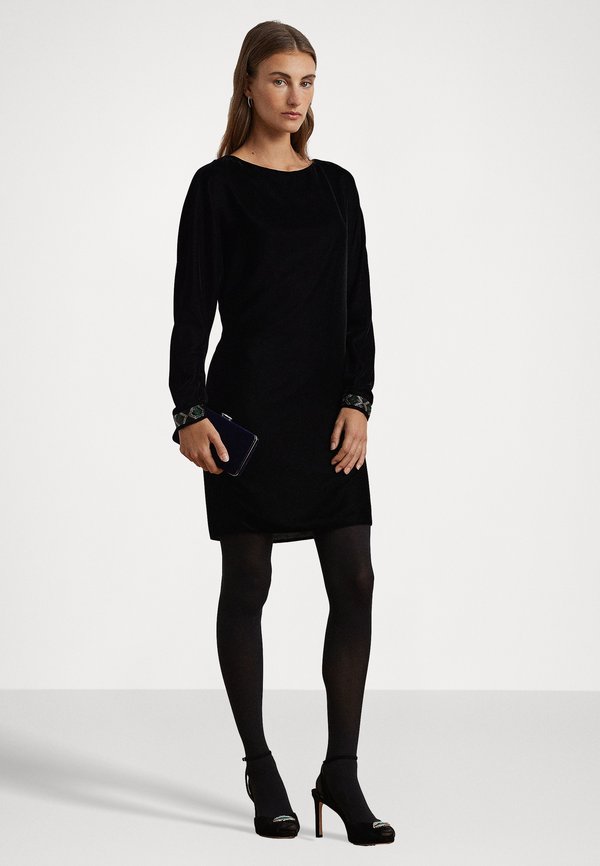 Lauren Ralph Lauren BEADED-TRIM VELVET COCKTAIL DRESS