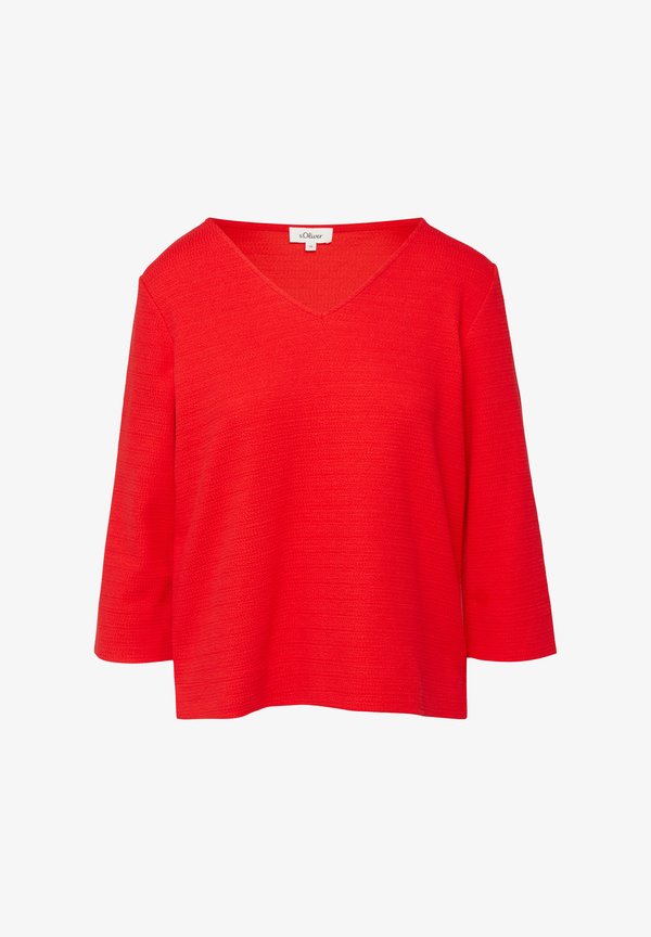 s.Oliver STRUKTURIERTES MIT V-AUSSCHNITT UND 3/4-ÄRMELN - Sweatshirt - rot