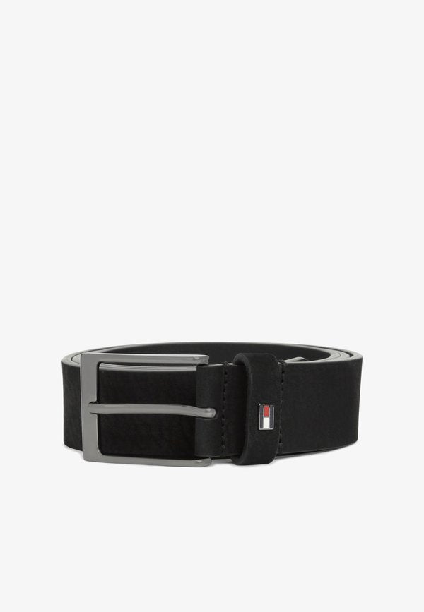 Tommy Hilfiger ENAMEL FLAG RECTANGULAR BUCKLE LEATHER BELT - Belt - black