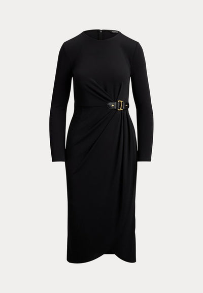 Lauren Ralph Lauren BUCKLE TRIM STRETCH JERSEY DRESS