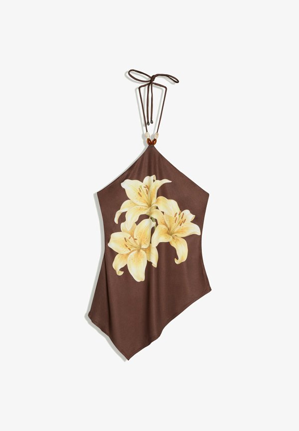Bershka PRINTED HALTER NECK - TOP - Top - dark brown