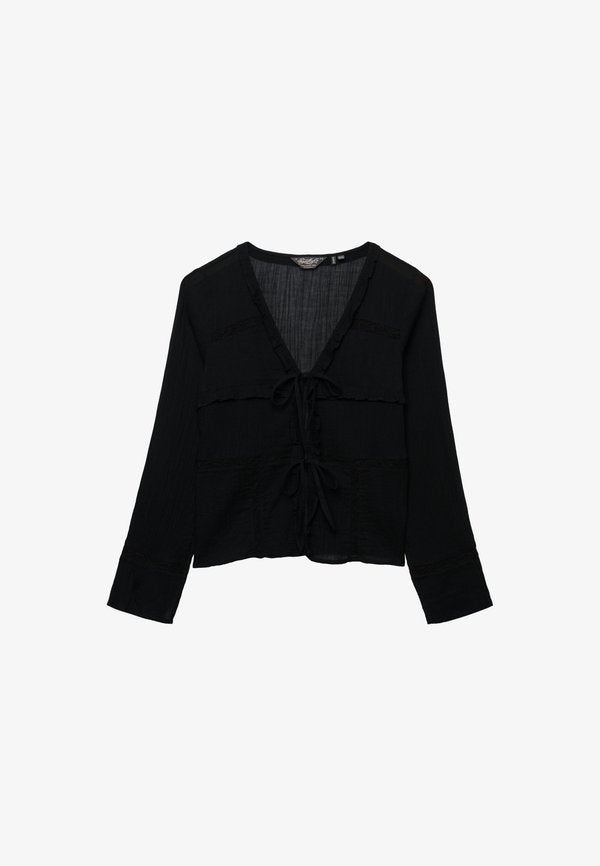 Superdry & Co SUPERDRY LONG SLEEVE LACE TIE FRONT TOP.. - Blouse - black