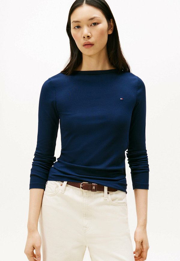Tommy Hilfiger RIBBED SLIM BOAT NECK LONG SLEEVE T-SHIRT - Long sleeved top - dark night navy