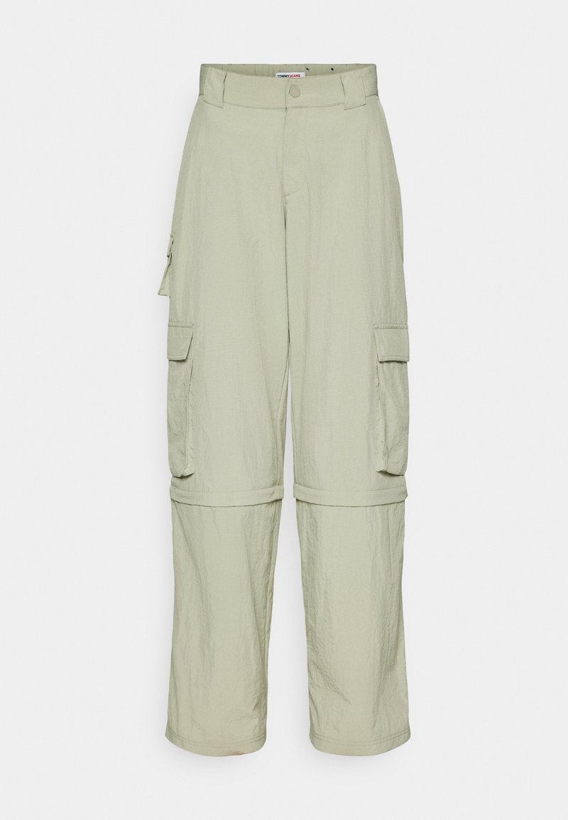 Helle beige Cargo-Hosen mit Gürtelschlaufen, seitlichen Klapptaschen und abnehmbaren Beinen, die zu Shorts umgewandelt werden können.