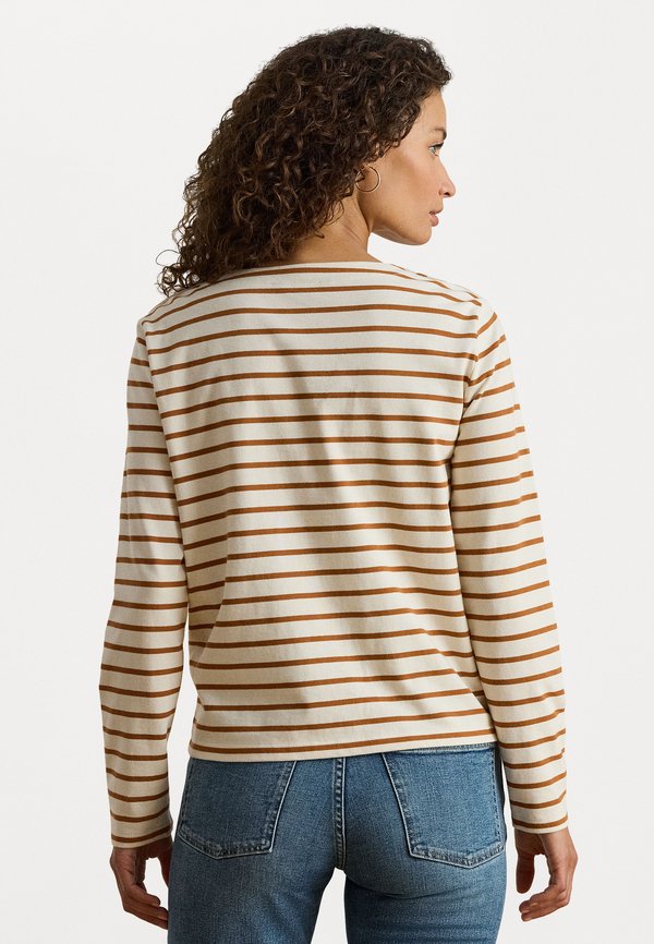 Lauren Ralph Lauren Petite STRIPED JERSEY SNAP-TRIM BOATNECK TOP