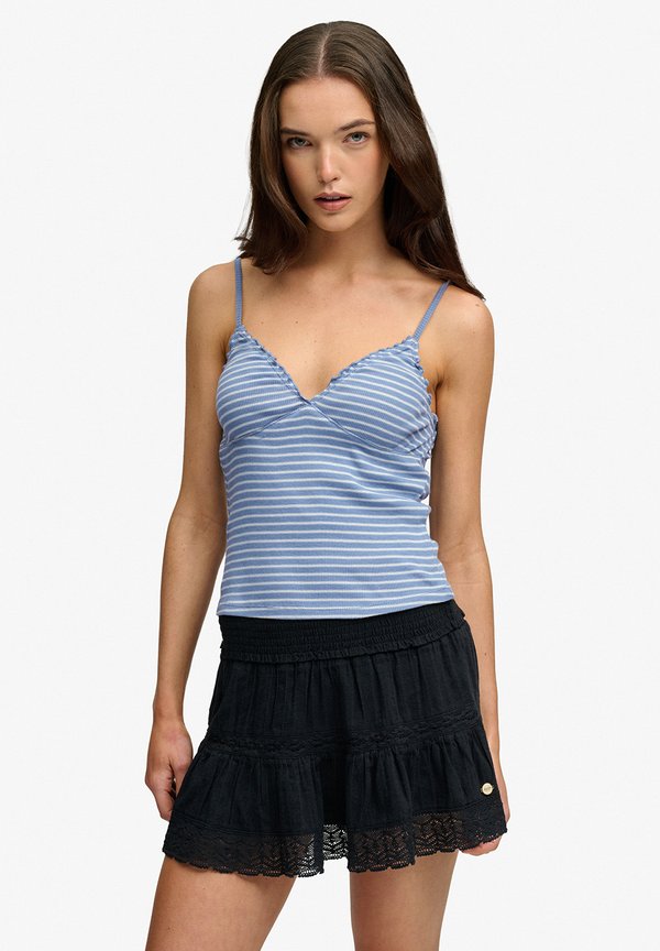 Superdry & Co SUPERDRY ATHLETIC ESSENTIALS V-NECK WAFFLE CAMI TOP.. - Top - tidal blue stripe