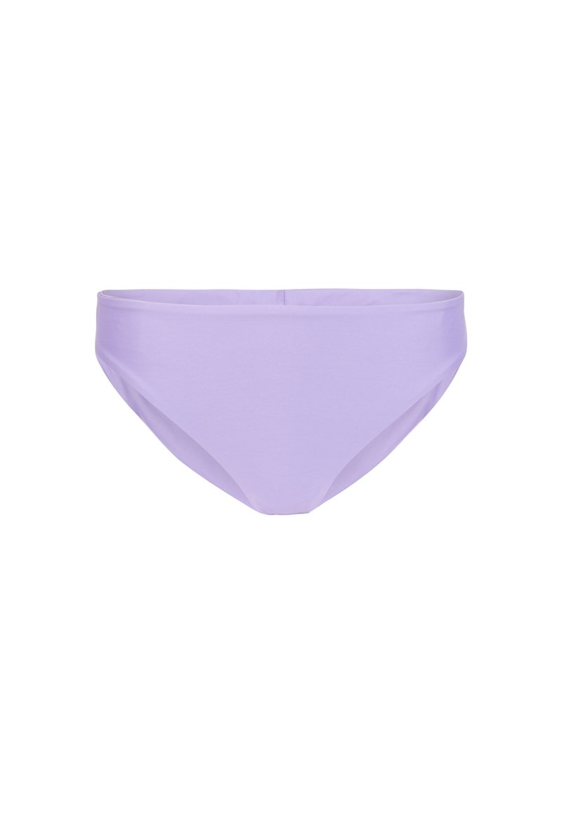 Lila Bikini-Höschen mit glatter Textur, niedrigem Schnitt und mittlerer Abdeckung, ausgestattet mit einem minimalistischen Schnitt und elastischem Bündchen.