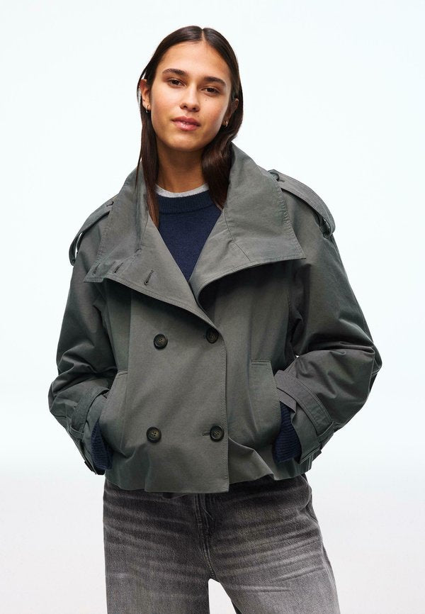 Bershka FUNNEL NECK TRENCH JACKET 00030200 - Summer jacket - blue-grey