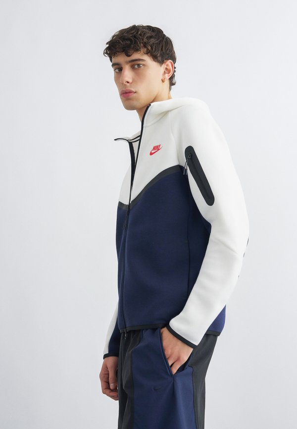 Nike Sportswear Fleece jacket - white/obsidian/speed red