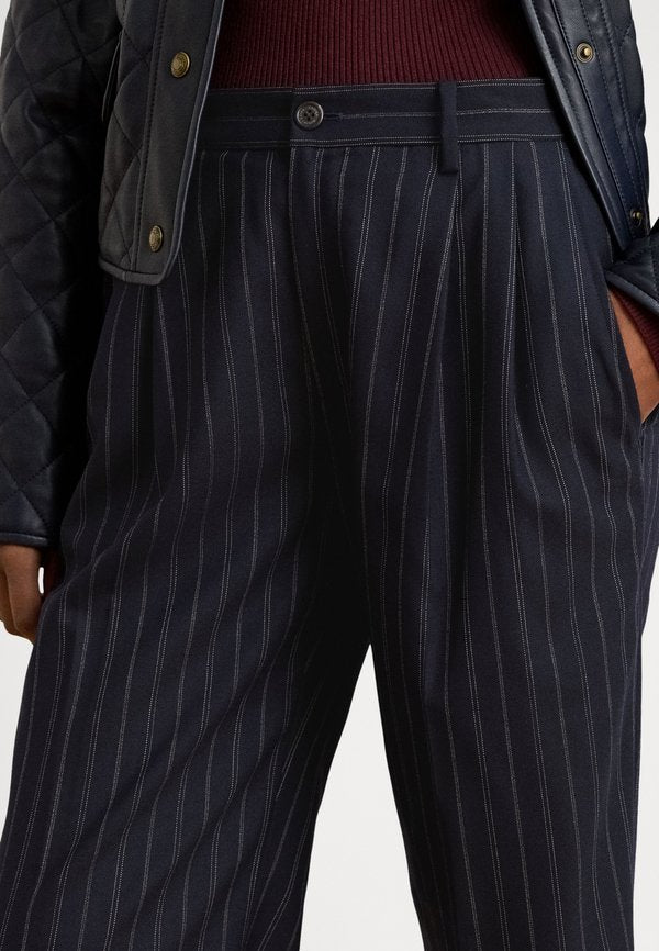 Lauren Ralph Lauren STRIPED PLEATED WOOL-BLEND TWILL PANT