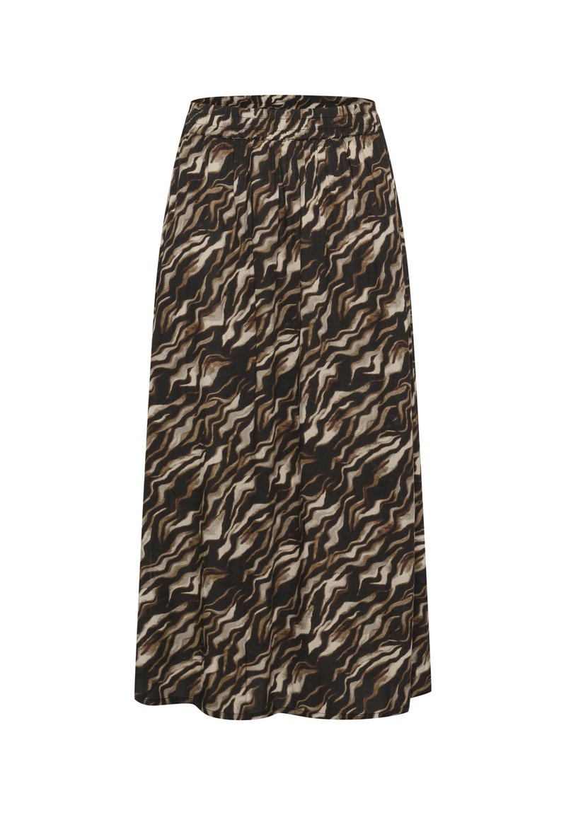 Maxi-Rock in einem gewellten braunen, cremefarbenen und schwarzen Muster. Mit einem elastischen Taillenbund und einem weichen, strukturierten Stoff.