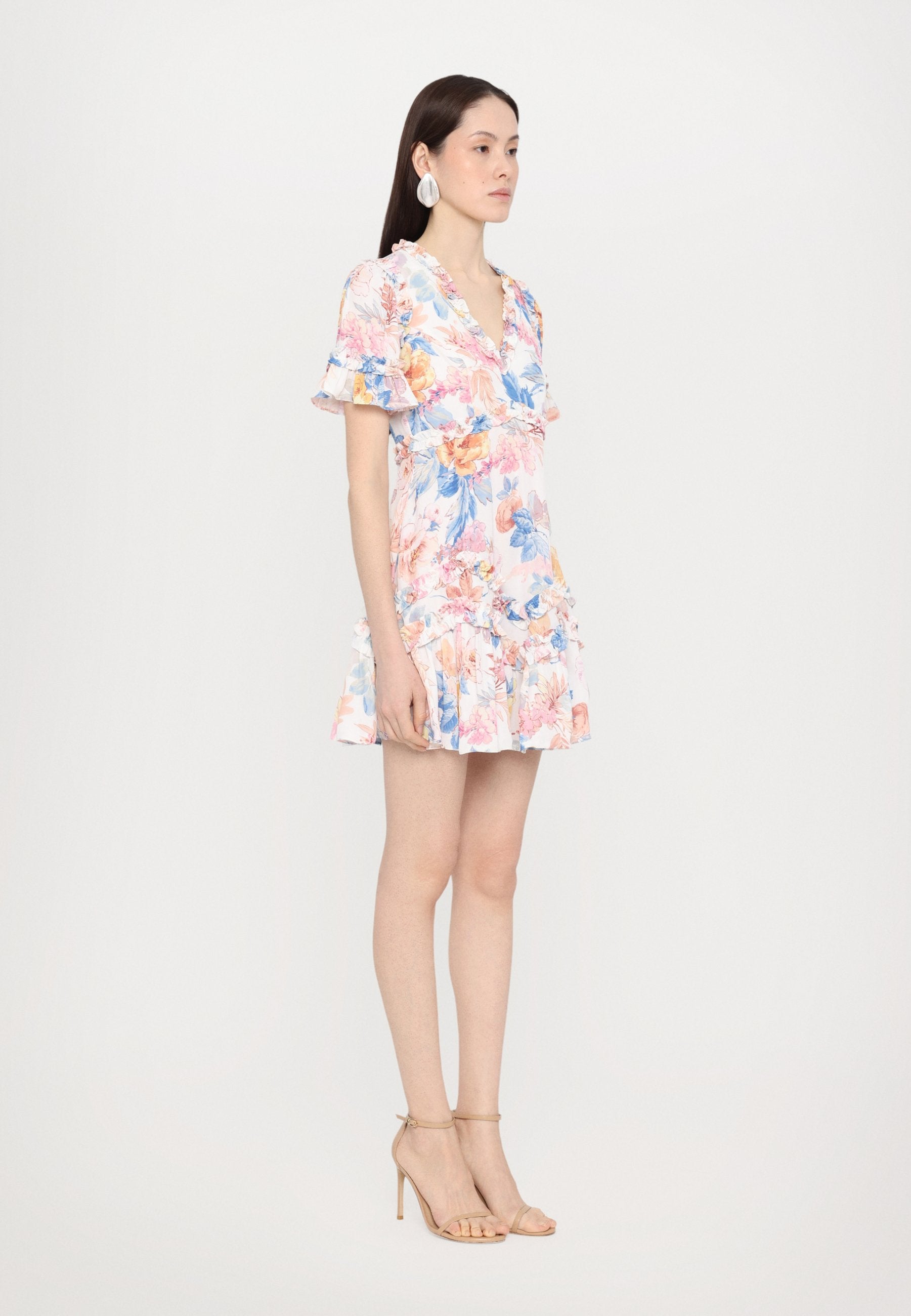 Needle & Thread MARIANNES FLORAL V NECK MINI DRESS