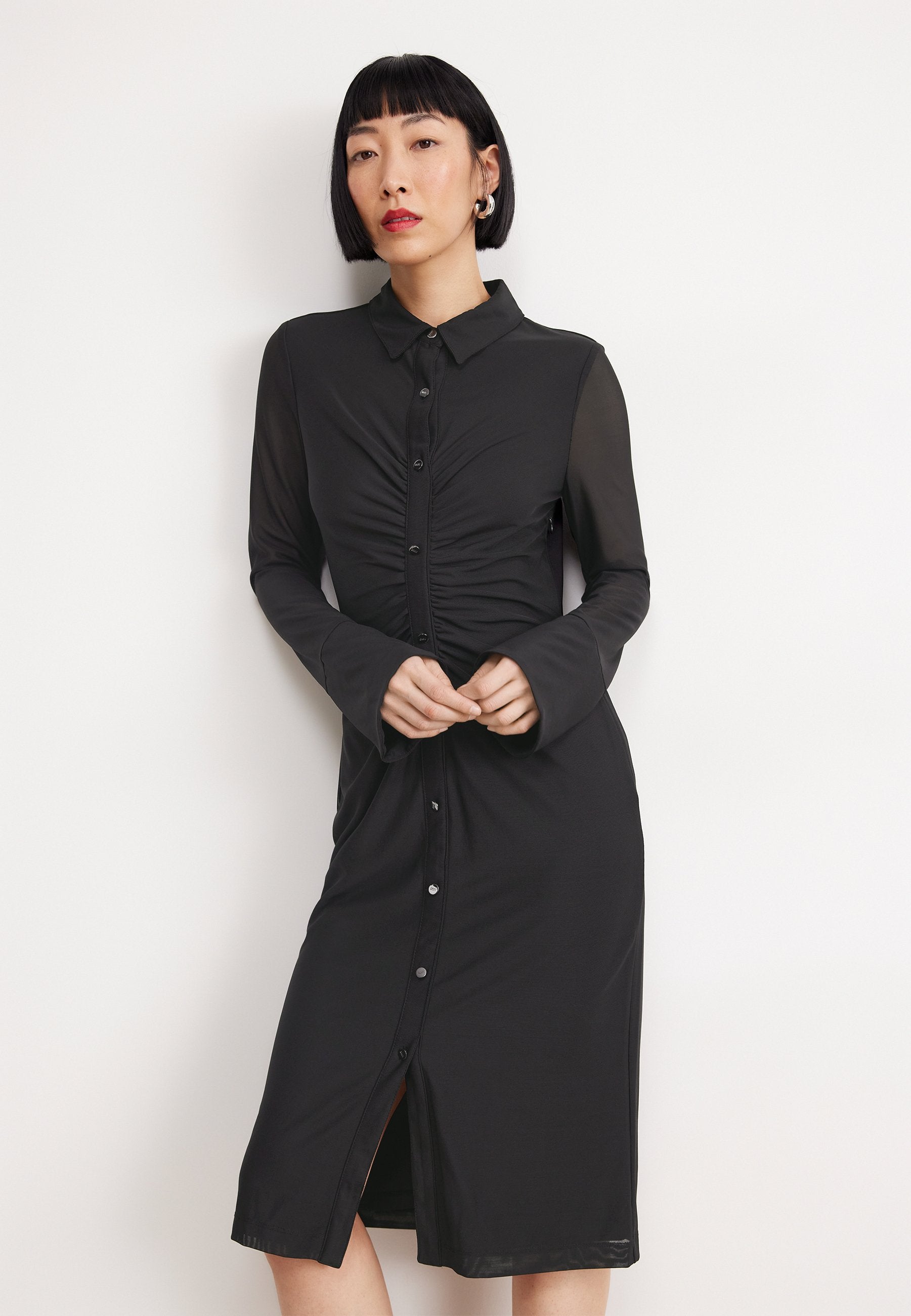 DKNY BUTTON FRONT RUCHED MIDI