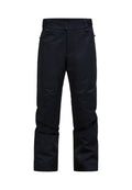 Schwarze wasserdichte Hose mit geradem Schnitt, zwei Knöpfen, Reißverschlusstaschen und verstellbarem Bund. Aus glattem, strapazierfähigem Material.