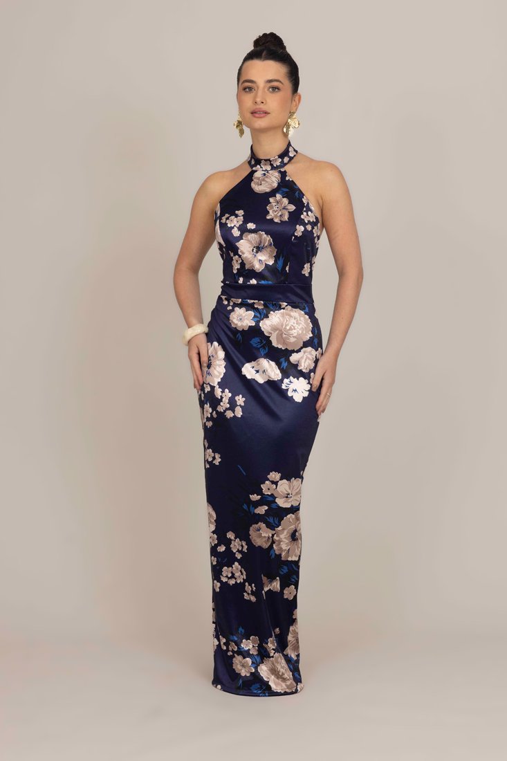 WAL G PETITE ABIGAIL HALTER NECK DRESS
