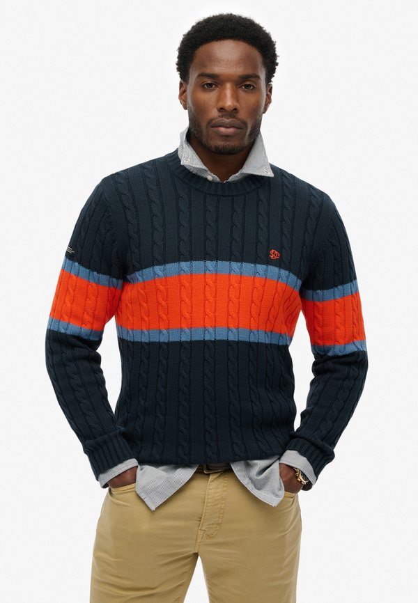 Superdry & Co STRIPE CABLE  - Jumper - eclipse navy bold orange