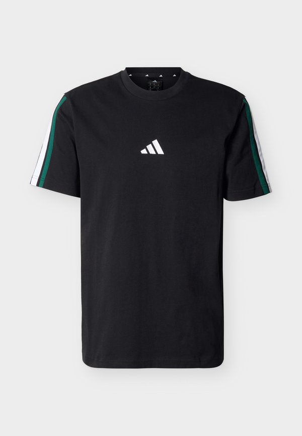 adidas Sportswear ESSENTIALS THREE STRIPES SINGLE - Print T-shirt - black/team dark green/white/better scarlet