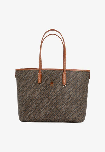 Tommy Hilfiger TH MONOPLAY TOTE BAG WITH LEATHER - Handbag - black