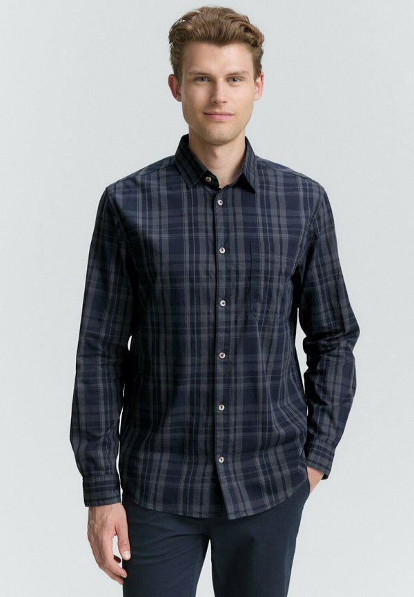 TOM TAILOR REGULAR FIT MIT KARO-MUSTER - Shirt - navy tonal check