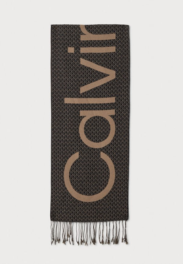 Calvin Klein EMBLEM BOLD LOGO FRINGE WOVEN SCARF UNISEX - Scarf - black