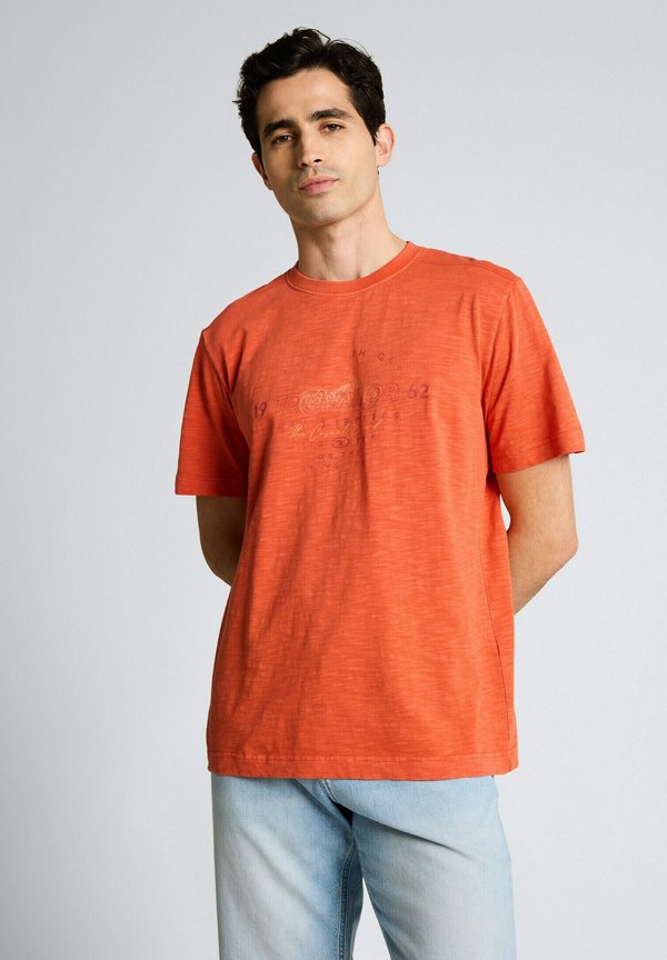 TOM TAILOR IN MELANGE-OPTIK - Print T-shirt - chili orange