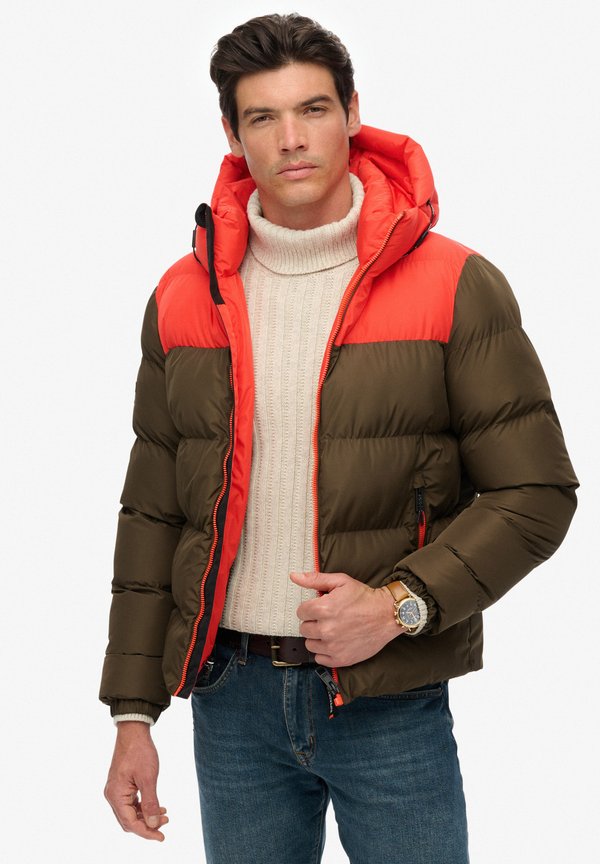 Superdry & Co BLOCK HOODED PUFFER - Winter jacket - slate brown