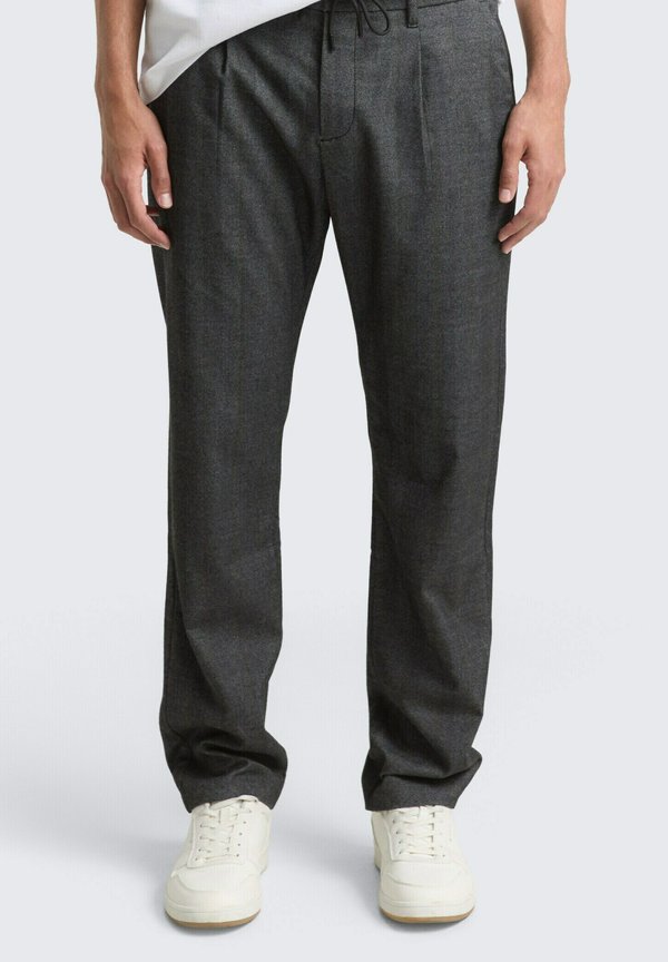 TOM TAILOR REGULAR  - Trousers - dark grey herringbone stripe