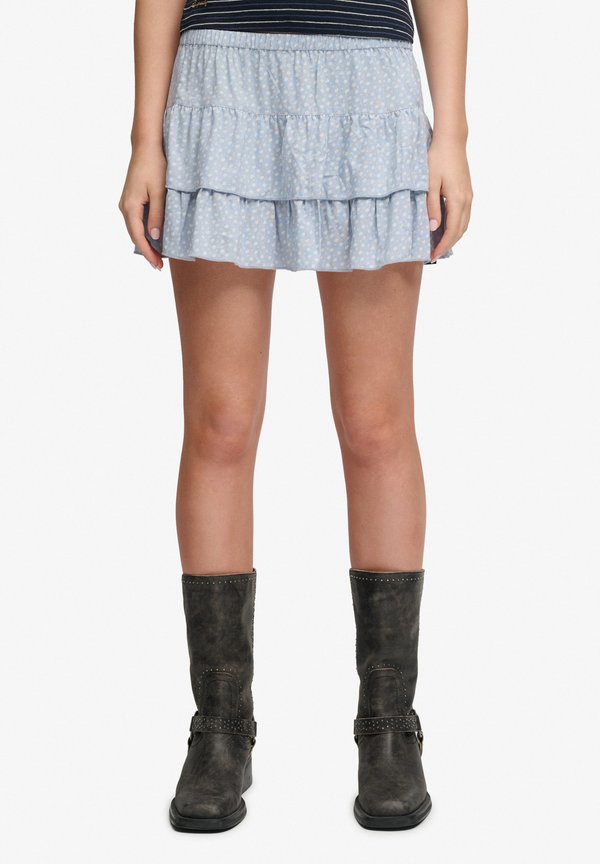 Superdry & Co SUPERDRY PRINTED TIERED MINI SKIRT.. - Mini skirt - blue fog daisy hearts