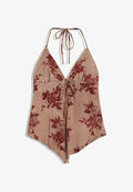 Bershka FLORAL RHINESTONE - STRAPPY TOP - Top - dark brown