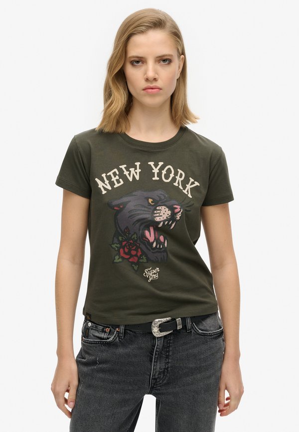Superdry & Co TATTOO GRAPHIC 90S FIT - Print T-shirt - dark grey green