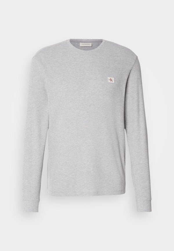 Calvin Klein Jeans WAFFLE LABEL TEE - Long sleeved top - heroic grey heather