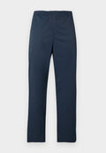 Marineblaue, leichte Hose mit elastischem Bund und geraden Beinen. Glatte Textur ohne sichtbare Muster oder Akzente.