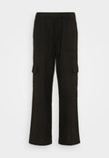 Schwarze Cargo-Hosen mit relaxed Fit, aus leichtem Stoff, mit zwei Seitentaschen und einem elastischen Bund mit Kordelzug.