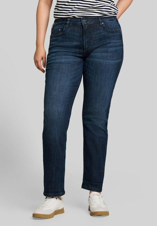 TOM TAILOR PLUS SIZE - TTPLUS SLIM JEANS MIT LEO-PRINT IM UMSCHLAG - Slim fit jeans - dark blue denim