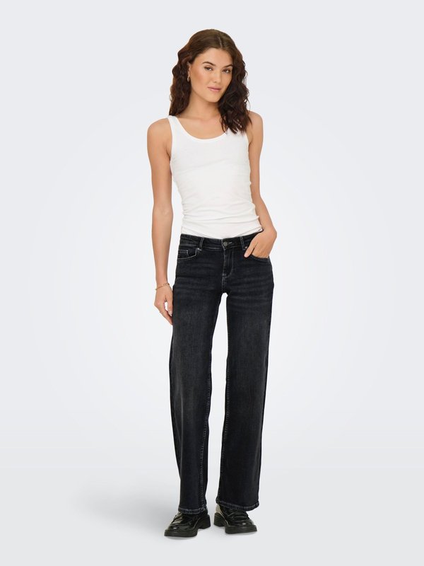 ONLY Wide-fit ONLJUDY-O Low waist Straight Fit - Straight leg jeans - washed black