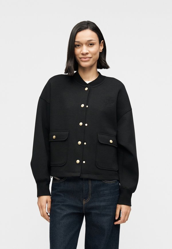 Tommy Hilfiger GOLD-TONE BUTTON INTERLOCK KNIT RELAXED CARDIGAN - Bomber Jacket - black