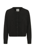 Schwarze Strickjacke mit Knöpfen, langen Ärmeln und rundem Halsausschnitt, etikettiert mit "Part Two".
