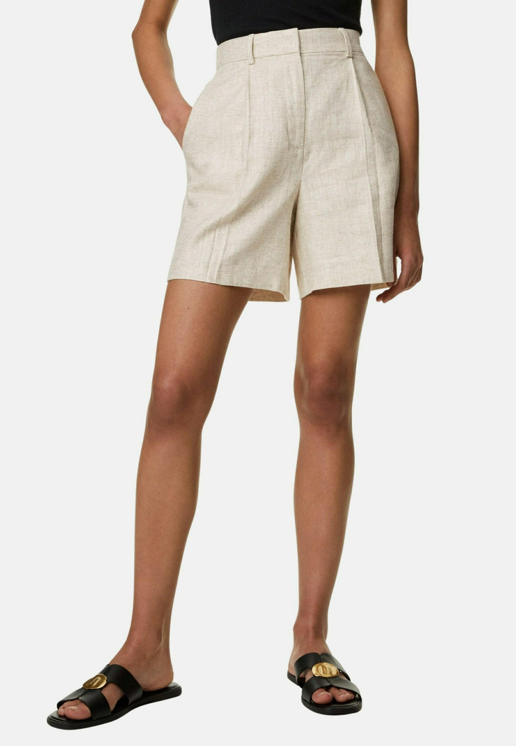 Marks & Spencer LINEN BLEND HIGH WAISTED PLEAT FRONT