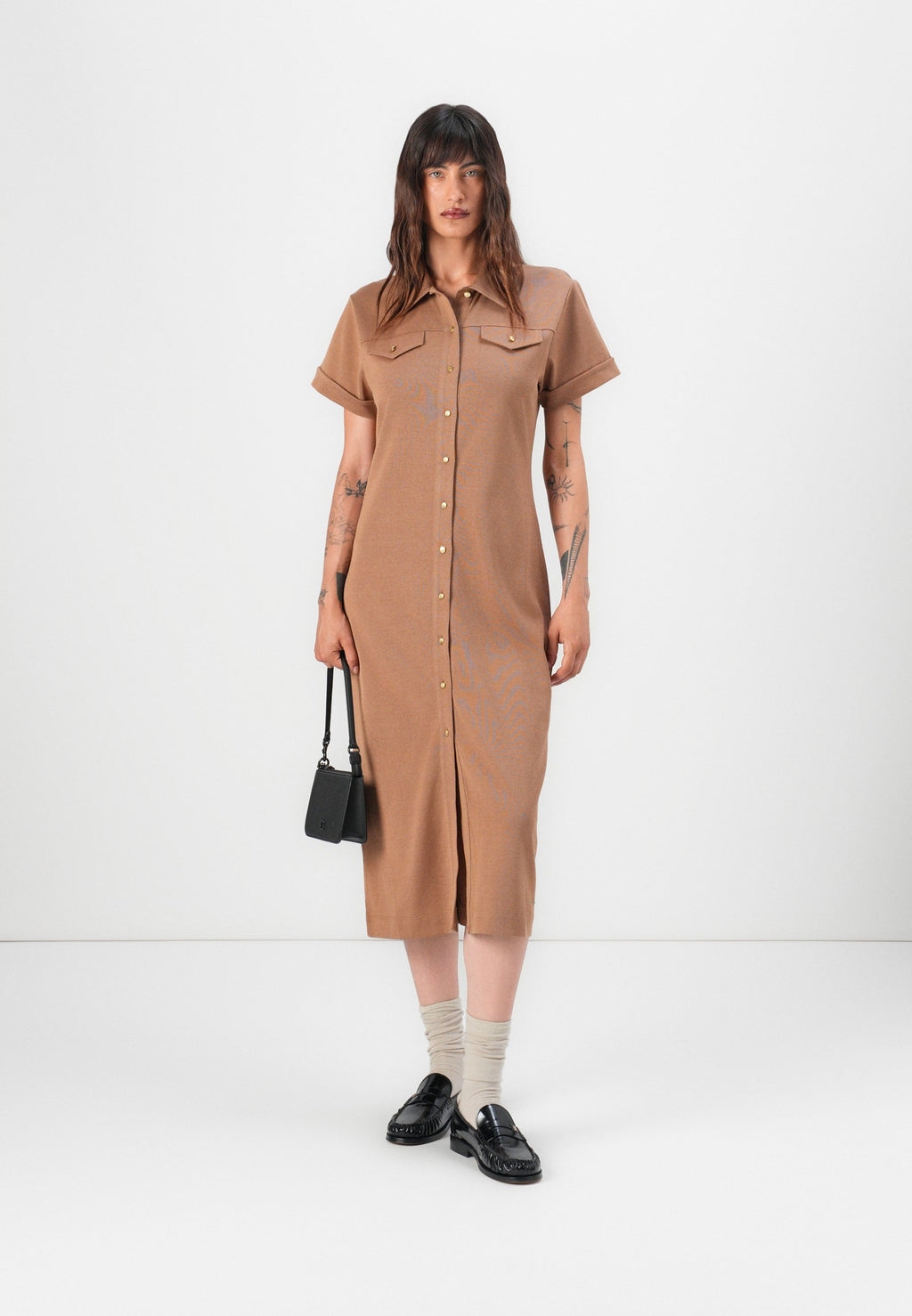 GOLD BUTTON MIDI SHIRT Media 2