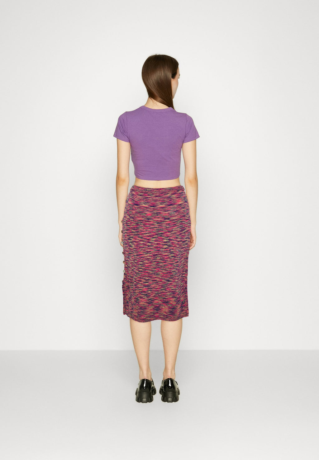 Vintage Supply SPACEDYE MIDI SKIRT WITH SIDE BUTTONDETAIL