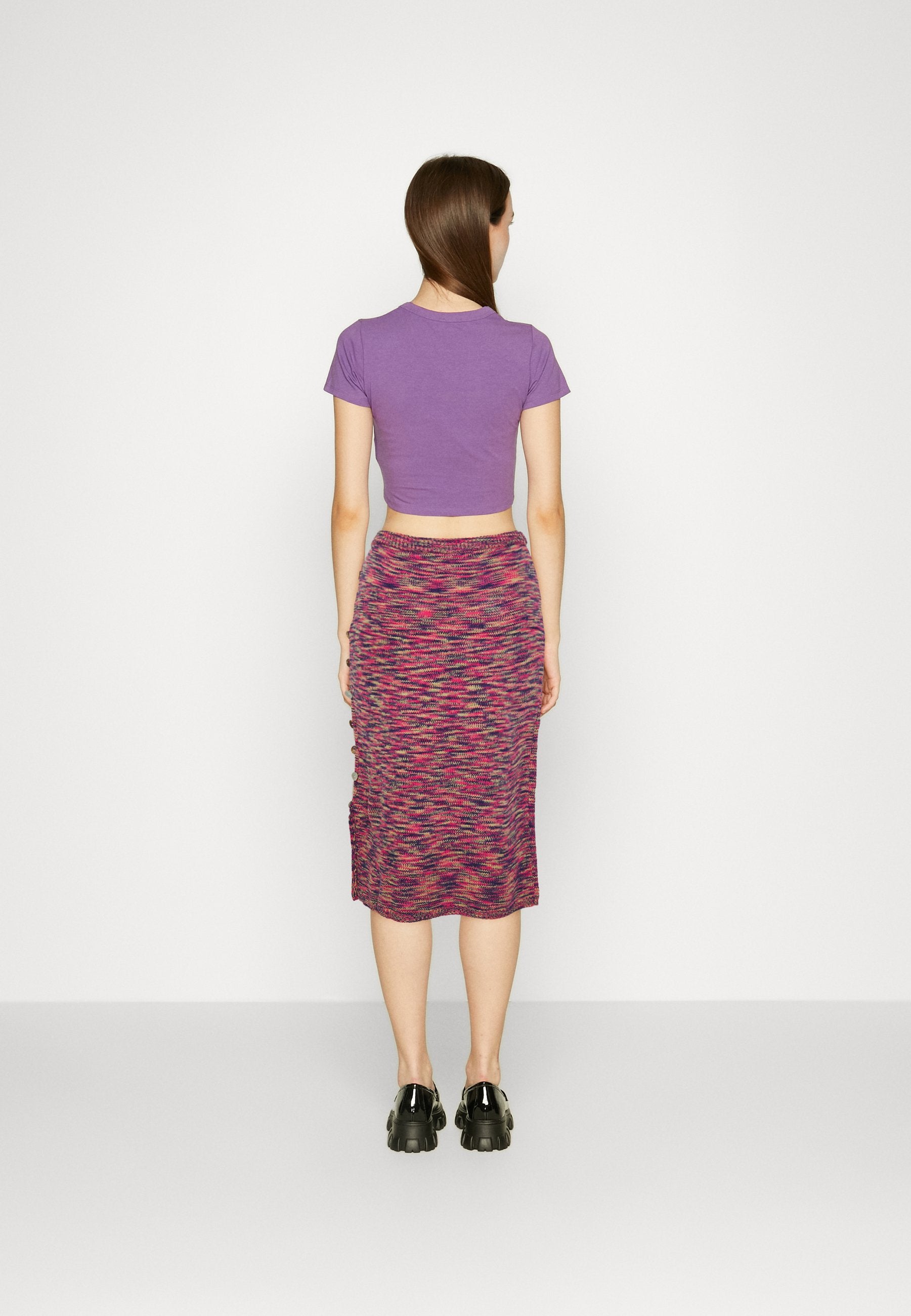 Vintage Supply SPACEDYE MIDI SKIRT WITH SIDE BUTTONDETAIL