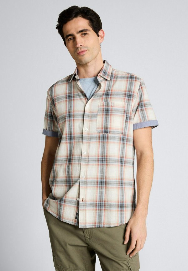 TOM TAILOR REGULAR FIT KURZARMMIT KAROMUSTER - Shirt - white multicolor check