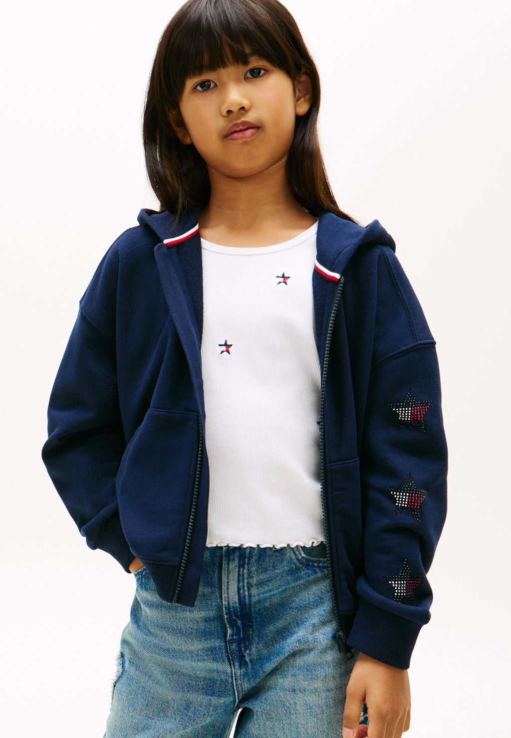 DIAMANTÉ STAR BACK LOGO ZIP-THRU HOODY Media 3