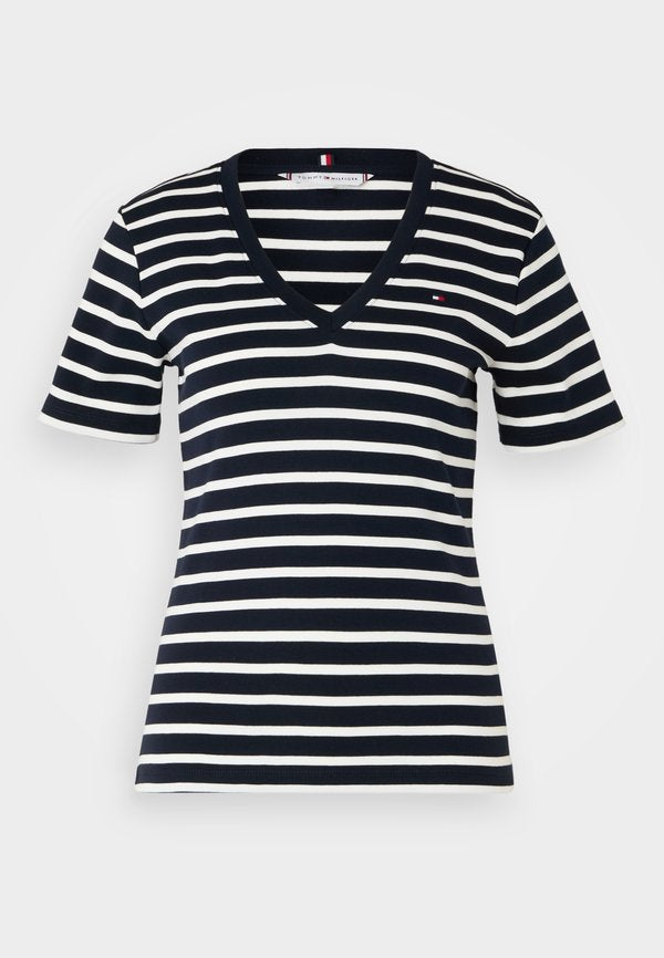 Tommy Hilfiger SLIM CODY V NECK - Basic T-shirt - breton desert sky/ecru